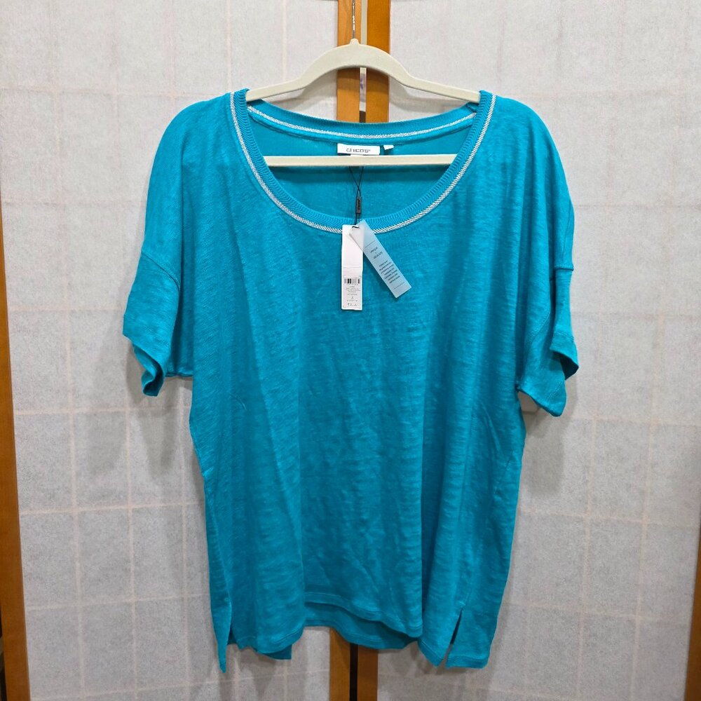 New With Tags Chico's Seaspray Linen Tee size 3